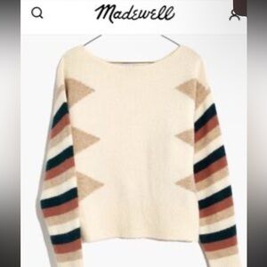 MADEWELL Stripe-Sleeve Geo Pullover Sweater Small Boat Neck EUC